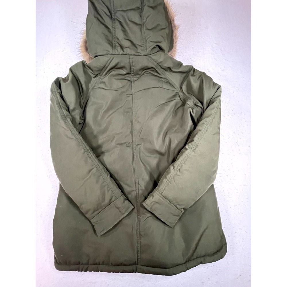 Old Navy Parka Coat Womens Small Olive Green Faux Fur Hooded Full Zip Insulated - Picture 2 of 12